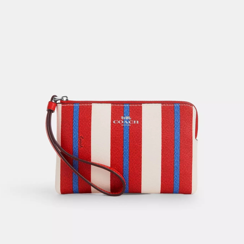 Coach Red and Blue Striped Wristlet